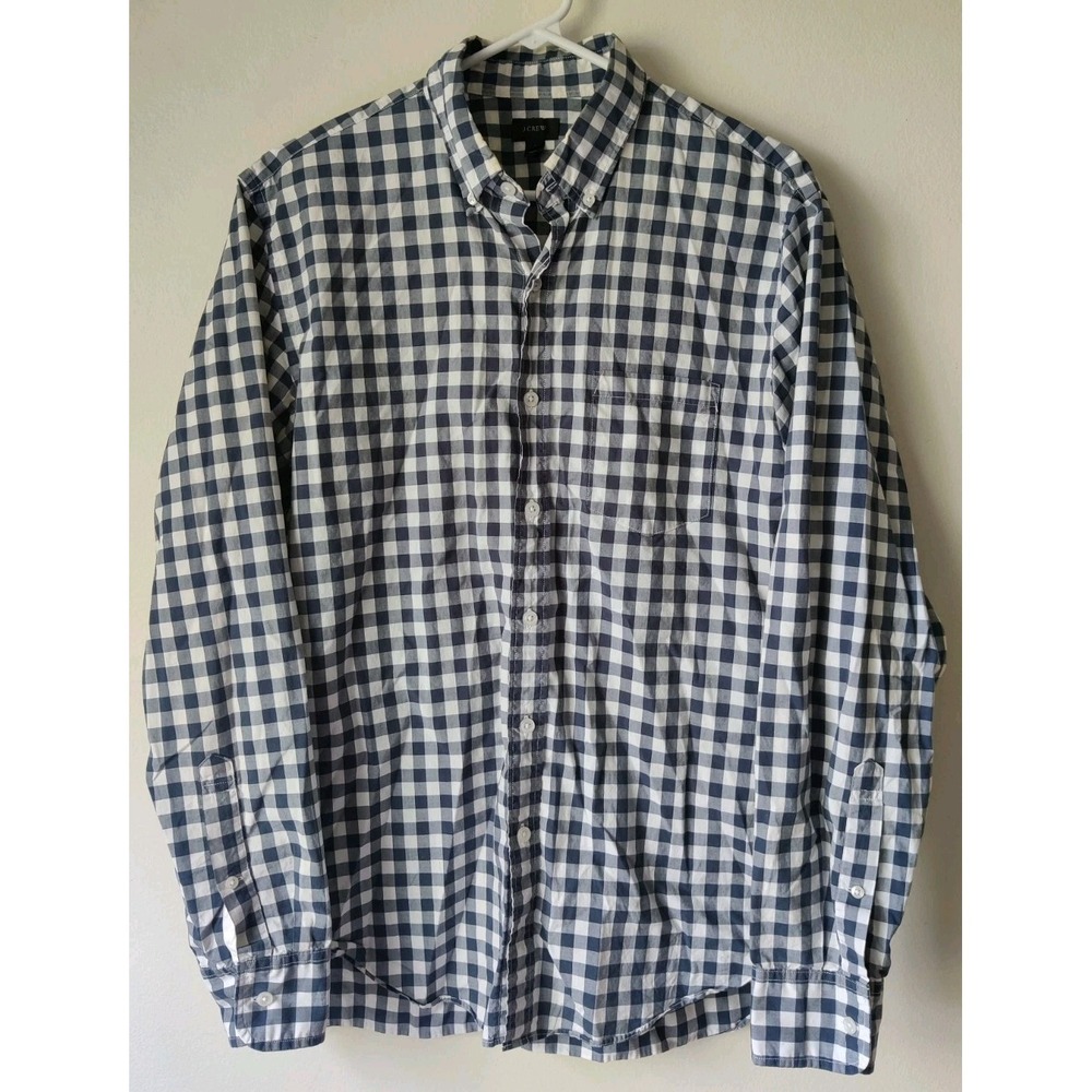 J.Crew Men's Blue Gingham Button-Down Shirt Size M 100% Cotton Classic Preppy